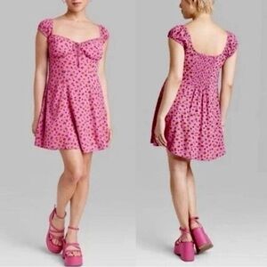 fit + flare mini pink floral wild fable 100% rayon dress size women’s medium